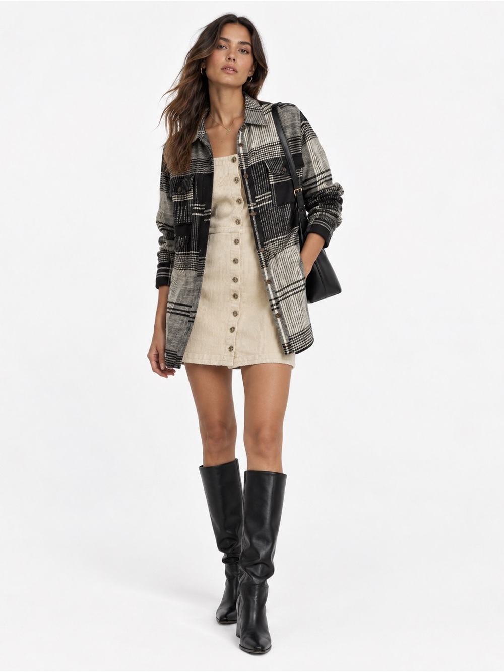 O'Neill Charcoal Black & Cream Plaid Oversized Button Up Flannel - XS EUC